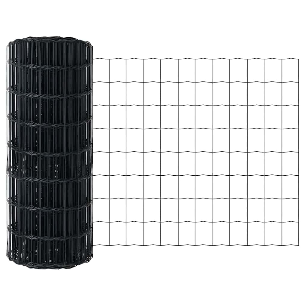 Valla europea 0,4 x 25 m gris de hierro recubierto de PVC, diseño moderno, protección contra la corrosión y durabilidad, valla de jardín de montaje rápido para terraza, césped y camping
