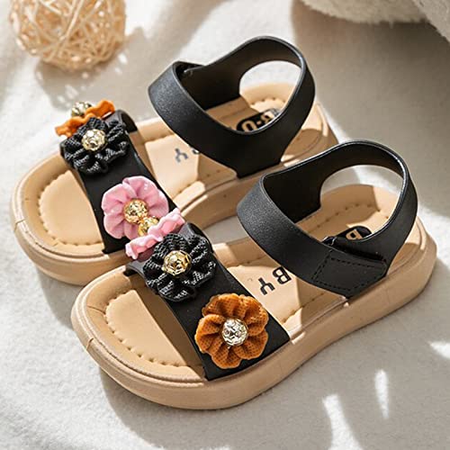 Children Sandals Thickened Summer Princess Fashion Soft Sole Children Girls Baby Beach Sandals Rose Girls (Black, 10.5 Little Child)2