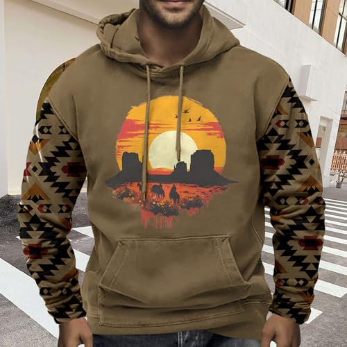 Bengbobar Mens Aztec Hoodie Western Hoodies Cowboy Long Sleeve Graphic Hooded Sweatshirts Drawstring Pullover with Pocket3