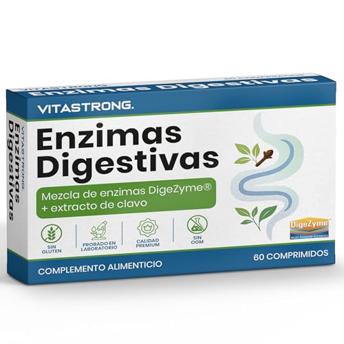 Enzimas Digestivas Veganas Completas Vitastrong DigeZyme, Clavo de Olor, Mezcla Patentada Digestive Enzymes, Maltodextrina, Alfa-amilasa, Proteasa, Celulasa, Lipasa, Lactasa, Sin OGM, Gluten, Lactosa