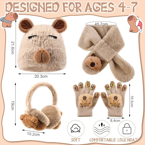 Gorro Capibara invierno niños con cubierta para oídos bufanda guantes peluche 2