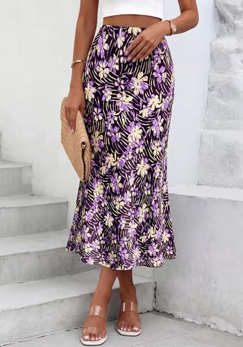 Image of BTFBM Satin Skirts for Women Trendy 2026 Summer Fall | High Waisted A-Line Leopard Print,Floral Print, Business Casual,Cocktail,Wedding Guest,Long Silk Midi Skirt
