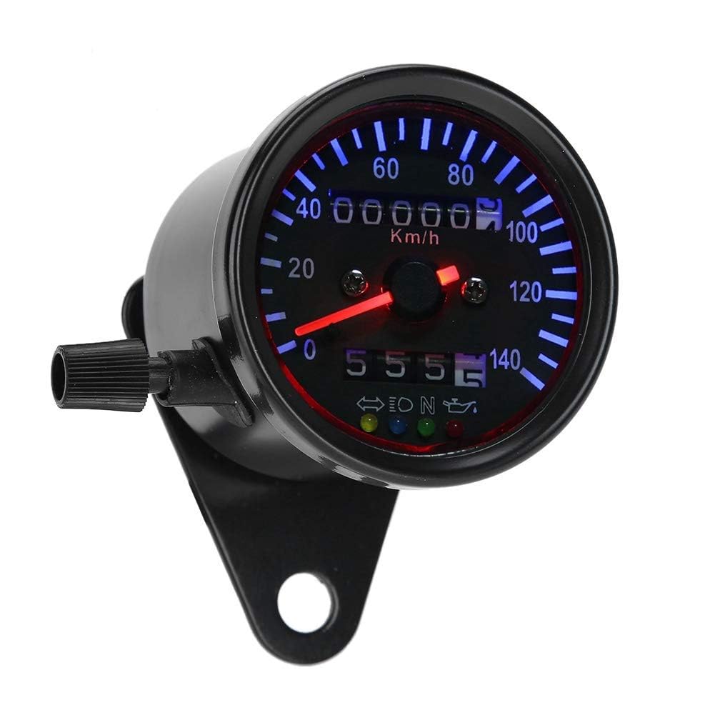 Odomètre de Moto Universel, Double Tachymètre et Compteur de Vitesse, Rétroéclairage LED Bleu 12V, Métal Noir, pour Cafe Racer et Motos Rétro