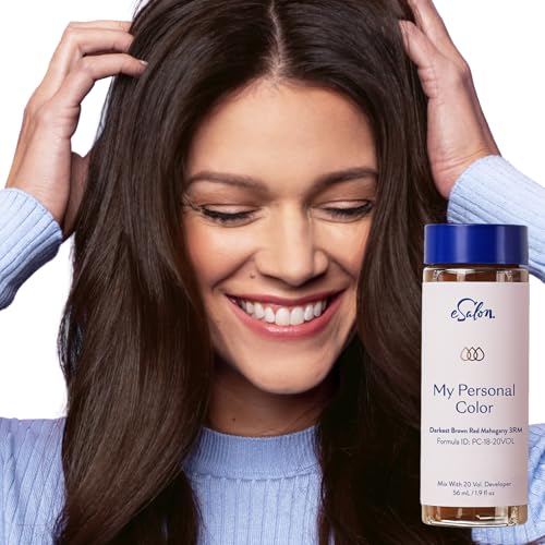 eSalon Permanent Hair Color & Dye Kit - Darkest Brown Red Mahogany - Personal Colorist for Up To 100% Gray Coverage, All Hair Types - Professional-Grade Ammonia-Free