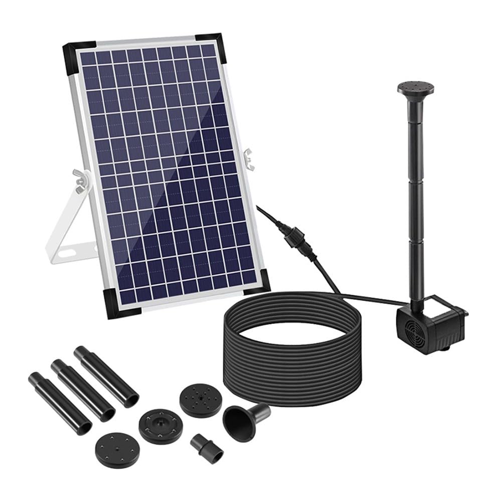EasyByMall Pompa solare per fontana 10 W 9 V con 9 ugelli, portata 500 l/h, altezza 100 cm, per vasca per uccelli, laghetto, giardino, fontana