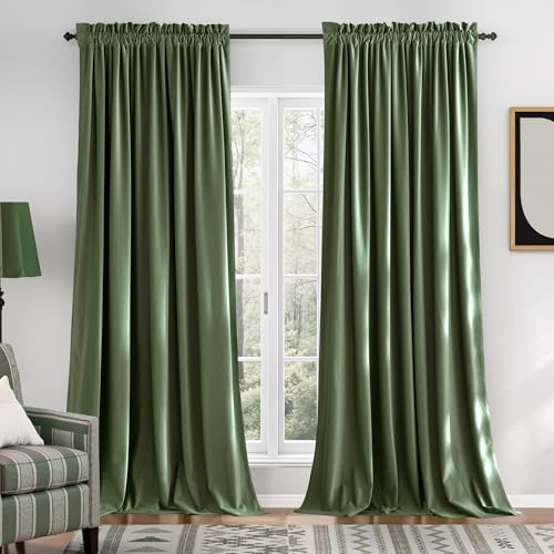 NICETOWN Sage Green Blackout Curtains 72 inches Long 2 Panels (62-inch Wide), Farmhouse and Sleek Velvet Drapes and Curtains for Doorway, Patio Slidin