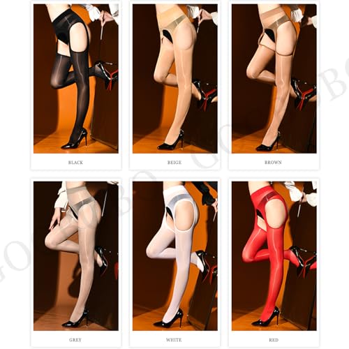 Image of Shiny Suspender Pantyhose for Women Sheer Garter Tights Suspender Stockings