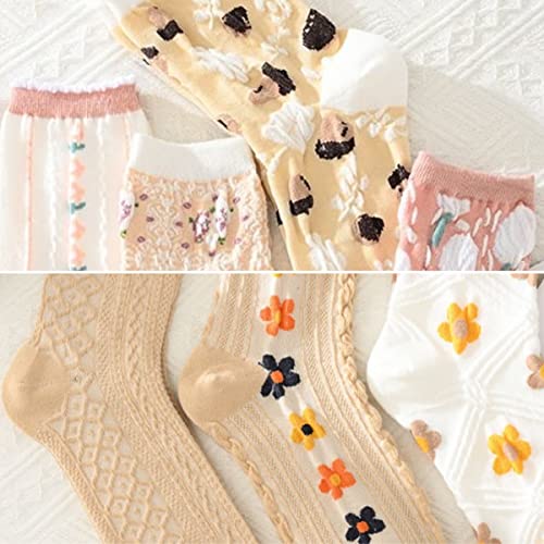 5/6/10/12 Pairs Cute Women Socks Winter Gifts for Women Floral Ankle Thermal Socks Boot Hiking Socks Warm Thick Soft Cotton Socks Cozy Crew Socks (6 Pairs-The Colour of Autumn)