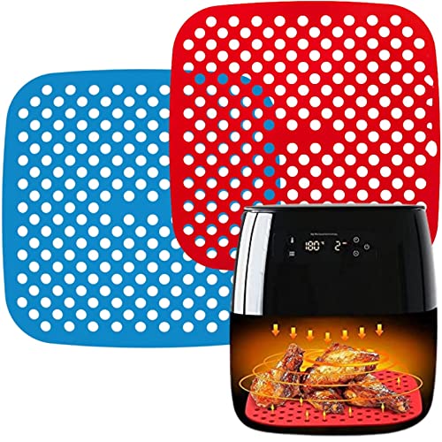 Alfombrillas de Silicona (2 Uds) para Freidora de Aire, Ideal Freidoras de 4.7L, 5.5L, 6.5L y Mayores, Rejilla de Silicona Antiadherente Cuadrada, Apta para Lavavajillas, Accesorios Airfryer 21x21cm Cover