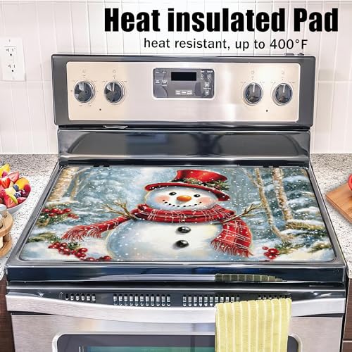 Image of Stove Top Covers for Electric Stove,Christmas Snowman Flat Top Stove Cover,Winter Forest Heat Resistant Glass Top Stove Cover Protector Anti-Slip Range Covers, 28 x 20 Inch