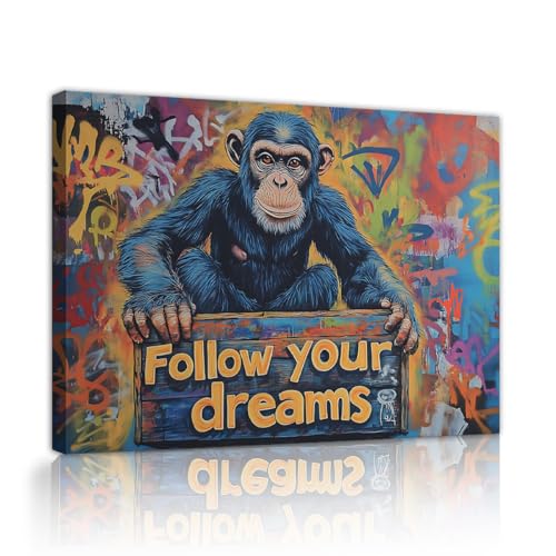 Toile de singe coloré graffiti UIRINGART 60x90cm pour décoration murale