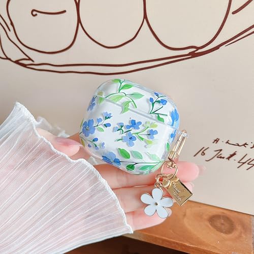 Image of MINSCOSE for AirPods 4 Clear Case,Cute Flower Plant Leaves Pattern Design with Trendy Floral Keychain,Soft TPU Protective Shockproof Case for Girls Women for Airpods 4-Blue