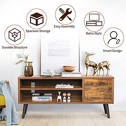 Retro Tv Stand With Storage For Tvs Up To 55 In, Rustic Brown Tv Stand For Media, Mid Century Modern Tv Stand & Entertainment Center With Shlef，Wood Tv Console Table For Living Room Bedroom, Aprts01 #TOP6