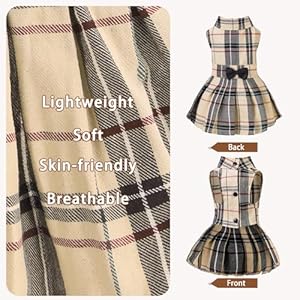 PUPTECK Classic Plaid Dog Dress Cute Puppy Clothes Outfit Medium PUPTECK Classic Plaid Dog Dress Cute Puppy Clothes Outfit Medium
