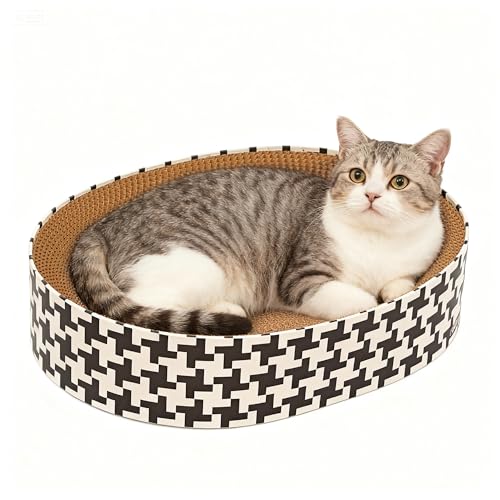 2-in-1 Cat Scratcher Cardboard Bed Round Cat Scratching Pad Bowl for Indoor Cats Durable Corrugated Circle Cat Scratcher Lounge Cozy Oval Cat Scratch Bed Furniture for Kittens & Medium Size Cats