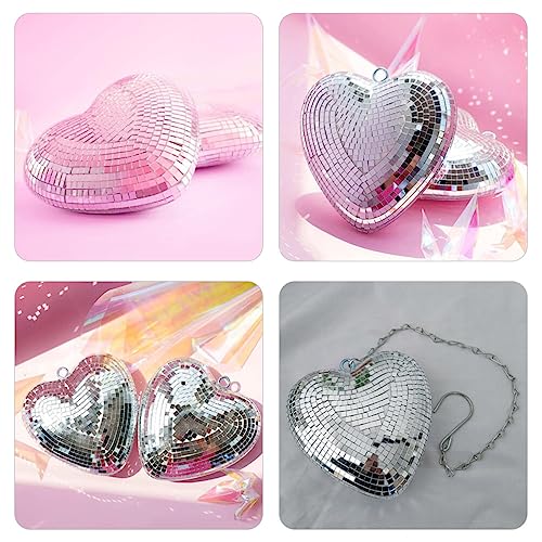 Decoración para bodas: bola espejada en forma de corazón, colgante, reflectante, para fiestas temáticas de los años 50, 60 y 70 miniatura 7