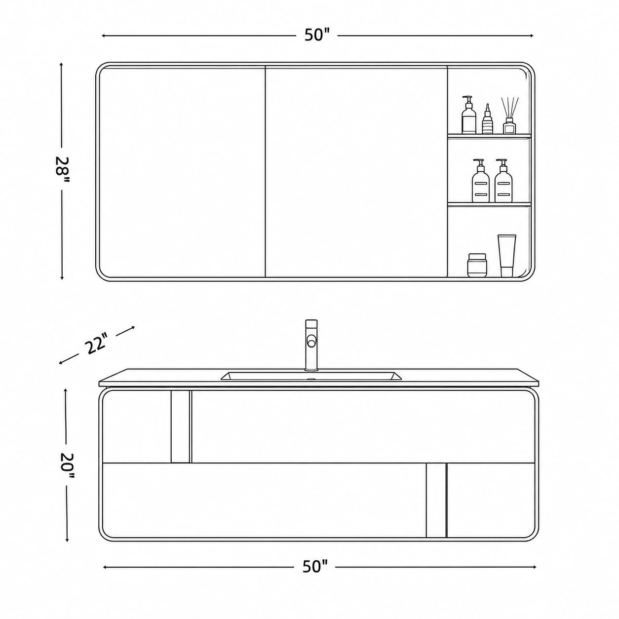 Mobile da bagno moderno da 127 cm, con specchio LED intelligente, design salvaspazio, facile installazione per spazi contemporanei