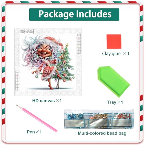 Image of Christmas Diamond Art Painting Kits for Adults, 5D Special Shape Diamond Art Kits for Beginners, Crystal Rhinestones Diamond Painting for Home Wall Decoration Gift 12x12 inch, Christmas Tree Granny