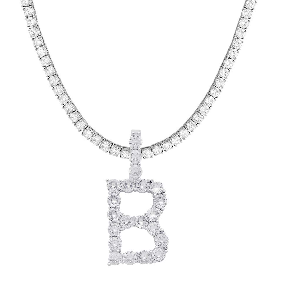 Initial Necklace Silver Tennis Necklaces for Women Tennis Chain custom name necklace Bling CZ personalized Letter Necklace women men