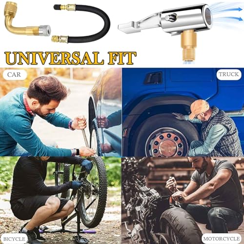 Image of 5 Pcs Tire Valve Extension, 8.25 Inch Flexible Valve Stem Extenders, 90 Degree Brass Tire Valve Extension Adaptors with Tire Inflator Hose Adapter Compatible for RV Bike Motorcycle Car