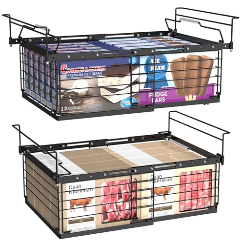 Image of NADAMOO Hanging Chest Freezer Organizer Bins, 2 Pack Large Expandable Freezer Baskets for Chest Freezer, Metal Adjustable Storage Containers for Deep Freezer - Black