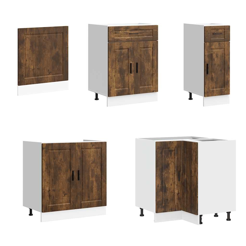 Porto - Set di 11 mobili da cucina in legno di quercia affumicata, con spazio versatile per cucina, sala da pranzo, ufficio, armadi alti e inferiori, pensili, credenze, comò, buffet