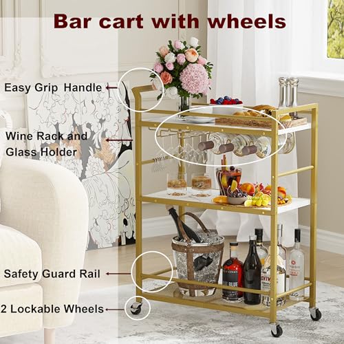 Image of 3 Tier Bar Cart, Small Beverage Cart, Mini Bar Cart with Wine Rack, Compact Mini Bar Cart - Please Refer to the Exact Dimensions for Usage Matching Dimensions: 22 inch W x 13 inch D x 35.8 inch H GBC507G