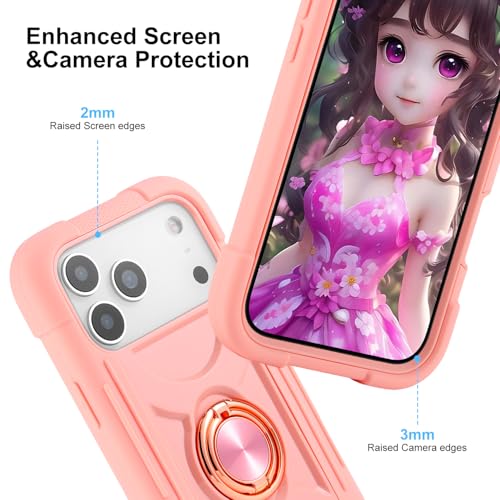 Image of MARKILL Compatible with iPhone with Built-in 360Rotating Ring Stand, Military Grade Drop Protection Full Body Rugged Heavy Duty Case Durable Cover (Pink, iPhone 17 Pro)