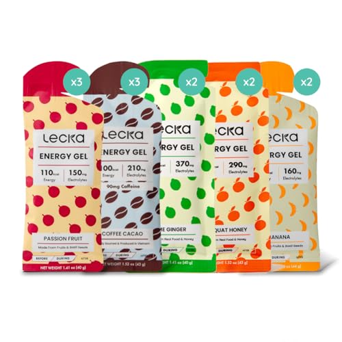Lecka Energy Gel, 12 Gels | for Endurance Exercise, Made with Real Fruits and Basil Seeds, Provides Natural Energy and Electrolytes (Variety Pack - All Flavors)