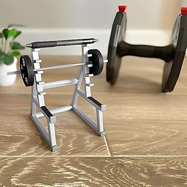 EKDJKK Squat Rack Pen Holder, Modern A-Frame Style, Gray Plastic, Fun Desk Gym Decor with Weights & Barbells