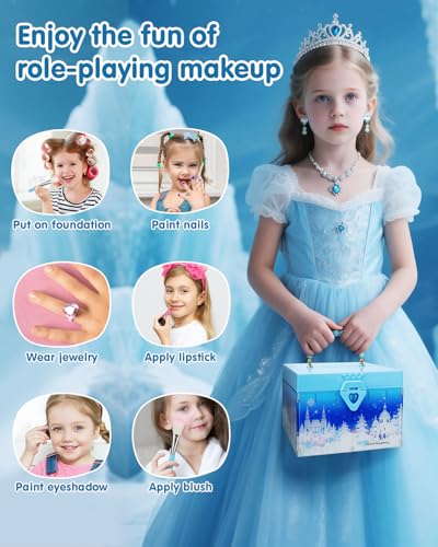Kids Makeup Kit for Girl, Frozen Toys for Makeup Sets, Princess Toys Real Washable Cosmetic Set with Mirror, Play Make Up Birthday Gifts for 5 6 7 8 9 10 11 12 Years Old Kid - image 4