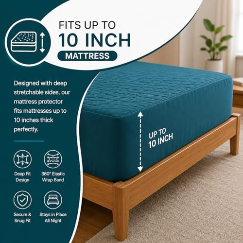 Image of La Verne 100% Waterproof Cotton Quilted Mattress Protector King Size Breathable 78 x 72 Inches | Breathable and Hypoallergenic Ultra Soft Fitted Bed Protector Cover