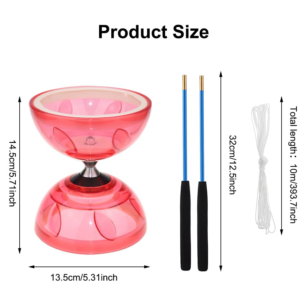 LED Diabolo Freiläufer mit Kugellager Diabolo Leuchtend im Dunkeln,4Farben Licht Diablo Jonglier Set,Dreifache Lagerung Set für Erwachsene,Anfänger Profis Freilauf Zirkus Jonglierspielzeug, Rot