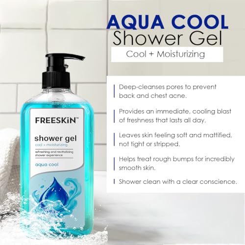 Image of Freeskin Aqua Cool Shower Gel-750ml | Refreshing & Revitalizing Body Wash | Cool, Energizing & Hydrating Formula | Long-Lasting Freshness for Men & Women | Suitable for All Skin Types | Gentle Daily Cleansing Shower Experience