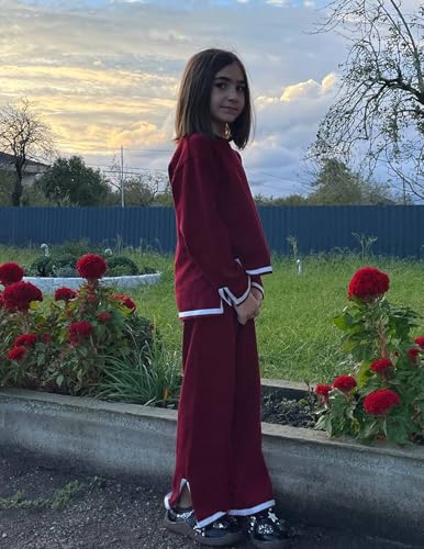 Image of Arshiner Girl's 2 Piece Outfits Long Sleeve Knit Pullover Sweater Tops Wide Leg Pants Casual Fall Sets Tracksuits