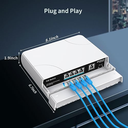 Image of Outdoor Waterproof 4-Port Gigabit PoE Switch with 4 Port PoE+@78W + 1000Mbps Uplink Port, 5 Port IEEE802.3af /at Power Over Ethernet Switch Unmanaged with VLAN Function, Plug & Play