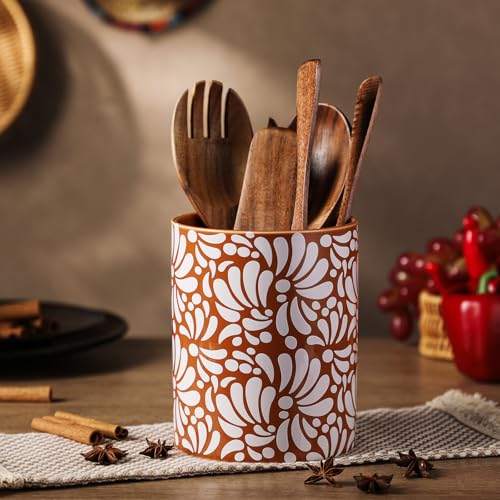 Kathfly Talavera Utensil Holder 6 Large Ceramic Mexican Kitchen Utensil Crock Spatula Spoon Rest Holder Ceramic Mexico Decor for Kitchen Countertop Housewarming Gift