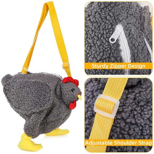 2 Pack Chicken Purse, Cute Chicken Fluffy Shoulder Handbag, Plush Animal Crossbody Bag Rooster Bag with Adjustable Strap for Women4