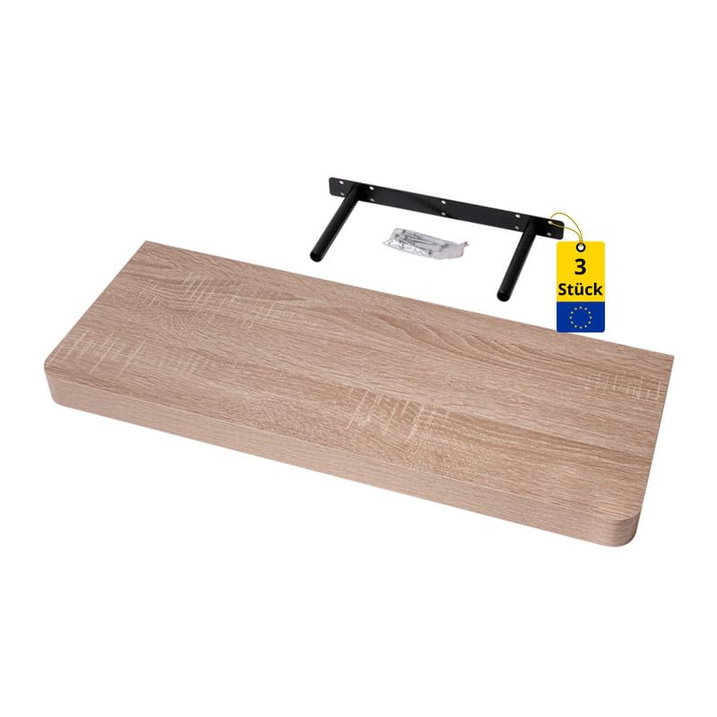 Velano - Bücherregal Wand - 3er Set Wandregal 60x24 cm - Regal Wand - Schweberegal - Hängeregal - Regalbrett - Sonoma-Eiche - Küchenregal - Bücherregal Kinder - Deko Wohnzimmer - Gewürzregal