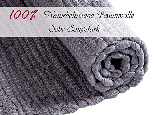 casamia Badmat set 2 groot 80 x 50 cm 100% katoen badmat Chindi vers. Kleur Uni - grijs - Image 4