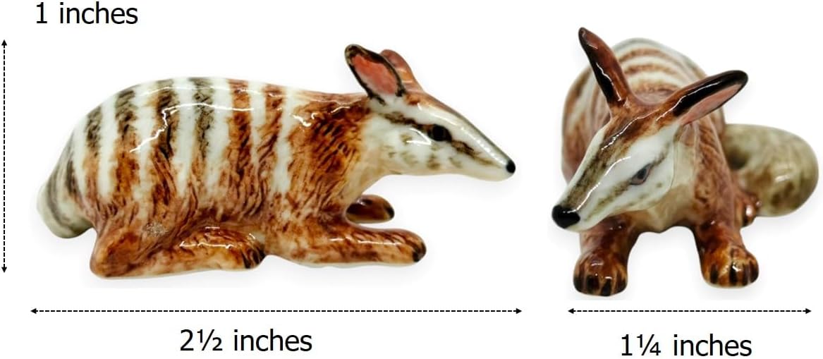WitnyStore Tiny 2½" Brown Crouching Numbat Noombat Walpurti Marsupial - Miniature Hand Made Painted Ceramic Wildlife Wild Mammal Animals Porcelain Decorative Figures Collectible Figurines Décor Gifts image 2
