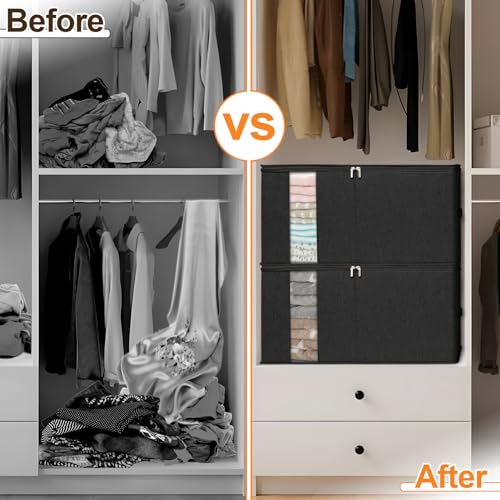 punemi 2 Pack Clothes Storage, Sturdy Blanket Storage Bags with Side Bottom Support, Storage Containers for Organizing Bedroom Closet Clothing Comforter, Organization and Storage W/Lids Handle,Black by punemi - Image 8