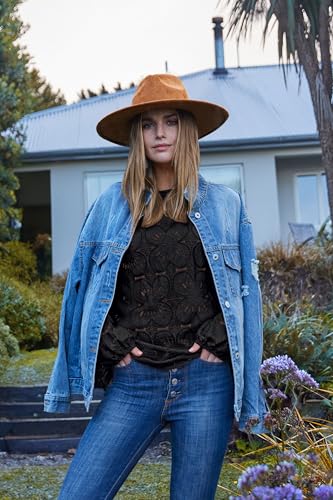 Image of OFEEFAN Blouses for Women Dressy Casual Spring Tops 2026 Summer Outfits Flower Lace Crochet Long Sleeve Shirts