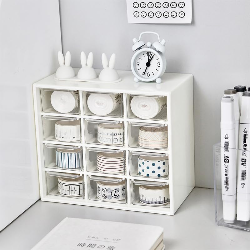 Miniatura 6 de Mini cajón de escritorio con 12 compartimentos, organizador de escritorio de plástico, suministros de oficina y caja de almacenamiento de joyas para
