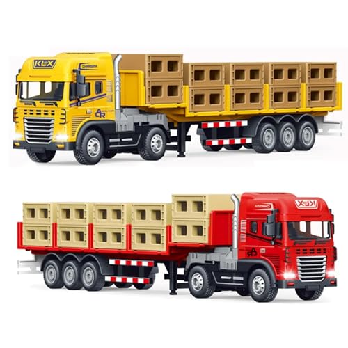 Image of Box Transport Trailer with Lights and Sounds Friction Powered Trailer Model Diecast Truck Toys for Kids [Pack of 1](Box Transport Truck)