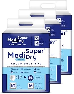 Medisuperdry Adult Diaper Pants | Medium (M) |Waist 71-110 cm (28-44 inches) |High Absorbency -10 Hrs |Rash-Free |Leakproof |Breathable |Odourless |Elastic Waist |For Men & Women | 30 Units, Pack of 3