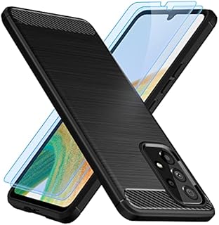 TesRank Phone Case for Samsung Galaxy A33 5G Case + 2 Packs Tempered Glass Screen Protector, Soft TPU Cover [Carbon Fiber Texture] [Shock Absorption] Phone Cover for Samsung Galaxy A33 5G-Black