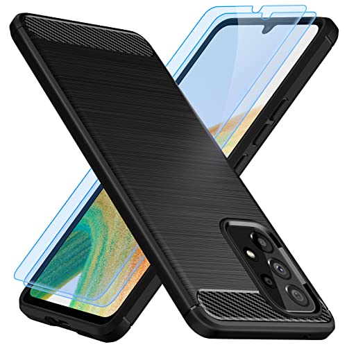 TesRank Coque pour Samsung Galaxy A33 5G Coque + Lot de 2 Verre Trempé, [Fibre de Carbone] Housse Souple Flexible en Premium TPU étui pour Samsung A33 5G, Anti-Rayures/Antichocs-Noir Cover