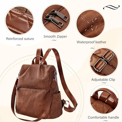 Leathario Mochila Antirrobo de Cuero PU Para Mujer con Multibolsillos, Bolso Multifuncional para Uso Diario como Viaje, Escuela y Universidad - imagen 6