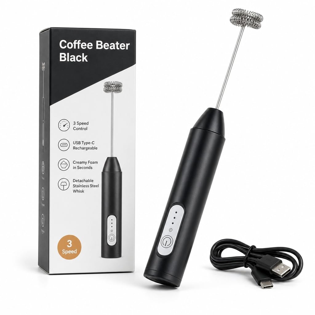 Coffee Frother Electric Rechargeable Coffee Maker Machine Milk Frother with Rechargeable 3 Speed Control, Dual Spring Whisk, Stand, and Handheld Mixer for Latte, Cappuccino, Matcha, Cream, and Coffee